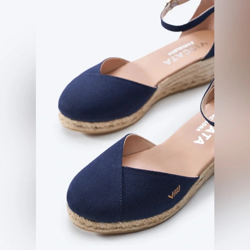 VISCATA Formiga Canvas Espadrille Wedges Navy‎ size 8.5 Euro 39 New With Tags